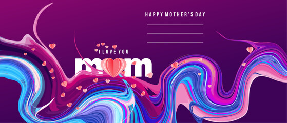 Fototapeta premium Happy Mother's Day background typography, Calligraphy text vector design, with flower, love, greeting card, for mommy celebration card. Vector Illustration. 