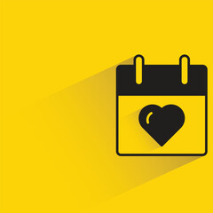 heart calendar for valentine day with drop shadow on yellow background