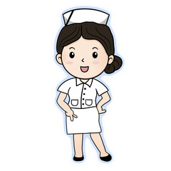 Cute cartoon nurse colorful hand drawn beautiful woman. Seamless pattern.
