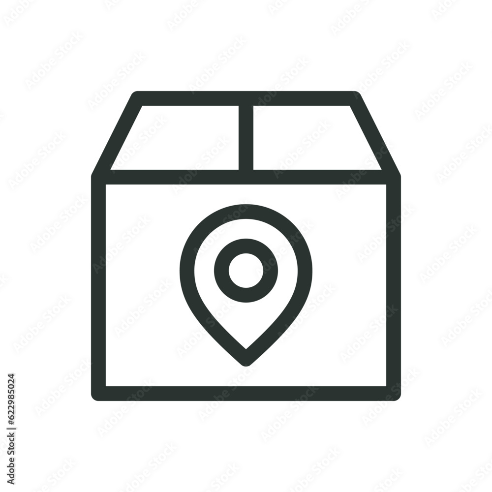 Poster delivery location isolated icon, postage tracking vector icon with editable stroke