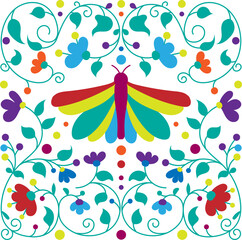 Mexican otomi embrodery seamless pattern. Colorful Mexican Traditional Textile Embroidery Style. Folk otomi style graphic, wallpaper. Festive mexican floral motif.
