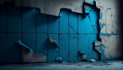 Old blue concrete wall on old peeling paint and dirty. Old abandoned house  Ai generated image