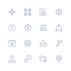 User line icon set on transparent background with editable stroke. Containing user, time management, technical support, team, calendar, business, network, avatar, question, profile, placeholder.