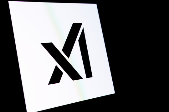 xAI company logo seen on the screen. Elon Musk created artificial intelligence company to compete in generative AI systems. Stafford , United Kingdom, July 13, 2023