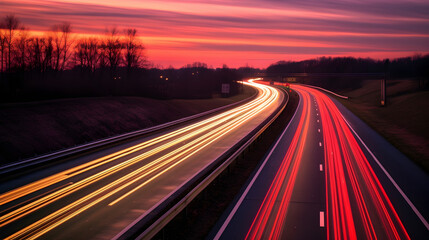 traffic on highway at night