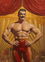 circus strongman vintage painting made with generative ai