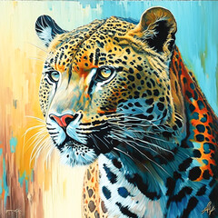 Digital painting of a leopard in the oil paint style . 