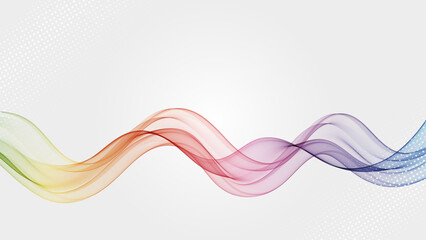 Curved lines in rainbow colors. Abstract wavy transparent wave flow.
