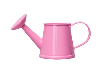 pink watering can isolated on transparent background, concept gardening accessories - obrazy, fototapety, plakaty