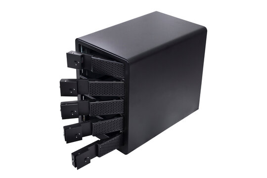 Multiple hard drive external enclosure, a storage raid array isolated on transparent background