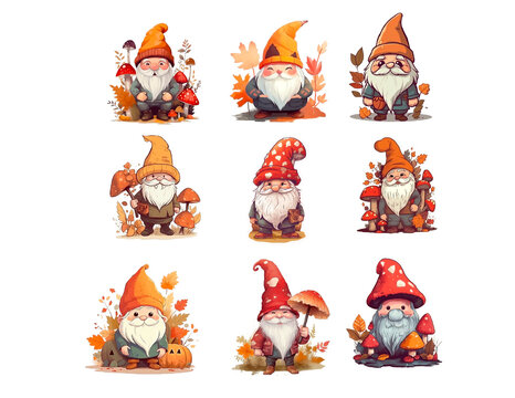 Naklejka Stickers set of funny Autumn gnomes 