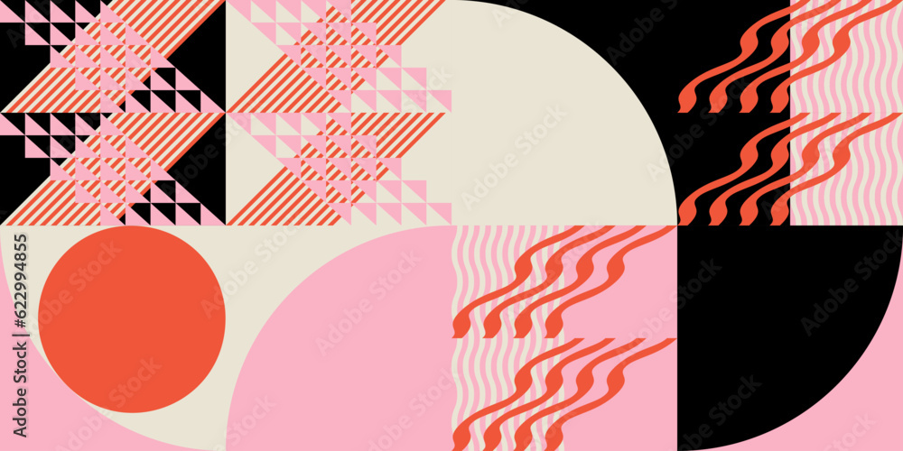Fototapete modern abstract geometric vector seamless pattern with simple elements and shapes like circle, squar