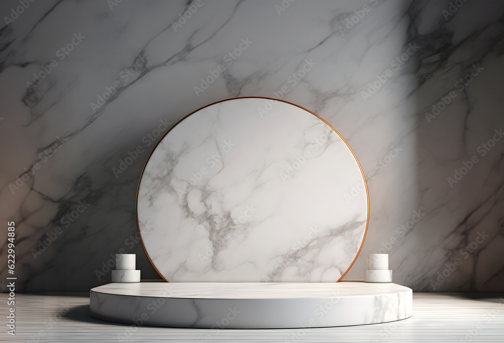Poster abstract minimal concept. modern ivory white marble podium stage platform display on background room