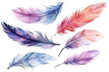 Obraz premium Watercolor Fantasy feather Clip art on white background Generative AI