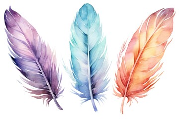 Watercolor Fantasy feather Clip art on white background Generative AI