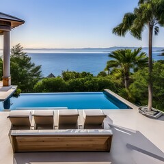 Fototapeta premium 238 A luxurious coastal mansion with panoramic ocean views, infinity pool, and private beach access, offering the epitome of seaside luxury2, Generative AI