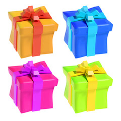 Color 3d gift boxes with bright ribbons. 