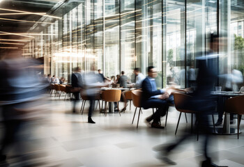 Business blur hurried characters in a modern business building