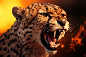 A cheetah and flames background to convey the concept of speed