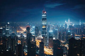 Obraz premium Aerial photography of modern big city night scene