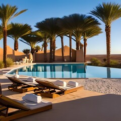 Fototapeta premium 202 A luxurious desert resort with stylish tented villas, private plunge pools, and stunning views of endless sand dunes3, Generative AI