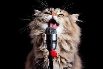 Singing Cats, Disco of 80s, Concert of 90s, Karaoke with Kittens, Abstract Generative AI Illustration