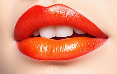 Obraz premium Woman Lips Closeup, Red Lipstick Makeup, Beautiful Mouth Make-Up, Model Girl Lip, Lips Macro