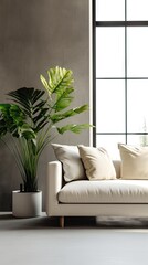 Big Sofa in Modern Room Interior, Luxury Home Furniture, Green Sofa, Abstract Generative AI Illustration