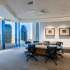 214 A sleek and modern office tower with innovative workspace designs, smart technology integration, and panoramic views of the city skyline4, Generative AI