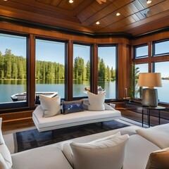 210 A luxurious lakeside mansion with expansive windows, a private boat dock, and opulent interiors showcasing exquisite craftsmanship and design5, Generative AI - obrazy, fototapety, plakaty