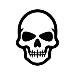 Skull silhouette, isolated on white background. Halloween silhouette black skull logo - for scary design or decor. Vector illustration, traditional Halloween decorative element.