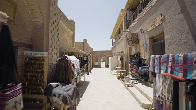 POV of Person with Bazaar in every corner of the Establishment in Khiva Old Town Uzbekistan.