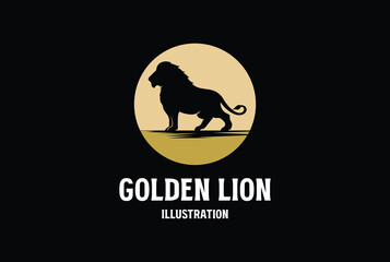Circle Circular Golden Luxury Lion Crest Silhouette Design Vector