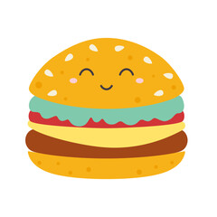 cartoon vector illustration of burger character isolated