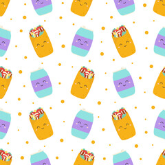 fast food seamless pattern of soda and burritos