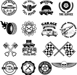 car service labels. Set of design elements in vector