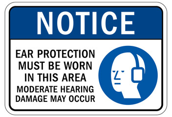 Wear ear protection sign and labels ear protection must be worn in this area. Moderate hearing damage may occur