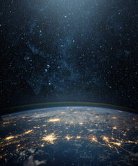  View of the Earth, star and galaxy. Sunrise over planet Earth, view from space. Concept on the...