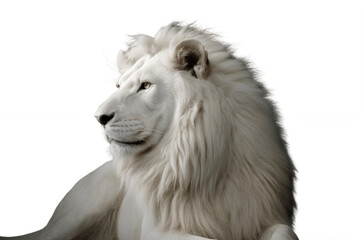 Side view of a white lion isolated on white background