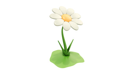 Fototapeta na wymiar Beautiful white Daisy (Marguerite) with a little steble, isolated on white background. 3d render colorful daisy flower. Nature elements isolated on white background. 3d rendering