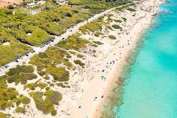 Salento, vista aerea della spiaggia di Campomarino di Maruggio, Taranto, Puglia, Italy