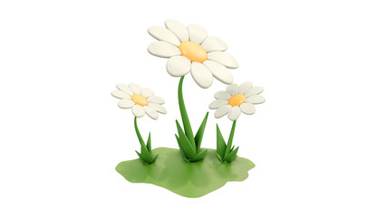 Beautiful white Daisy (Marguerite) with a little steble, isolated on white background. 3d render colorful daisy flower. Nature elements isolated on white background. 3d rendering