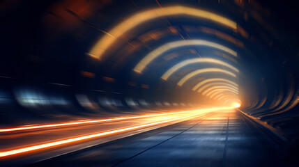 Abstract speed motion blur in futuristic highway road tunnel. 3D rendering. - obrazy, fototapety, plakaty