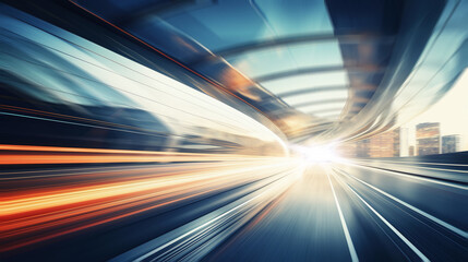 Modern urban road with high speed motion blur. 3D rendering.