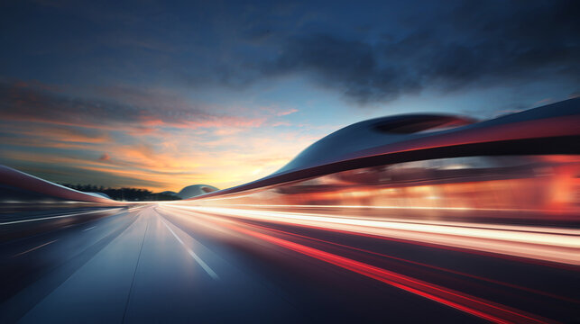 Modern urban road with high speed motion blur. 3D rendering.