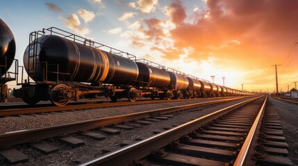 Dirty and Oily Crude Oil Tanks Transported on Railroad: Illustrating Industrial Oil Logistics Generative AI Illustration