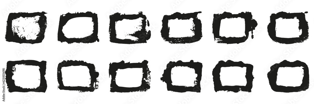 Poster grunge brushstroke photo frame set. rectangle frame with abstract border in square shape. dirty blac