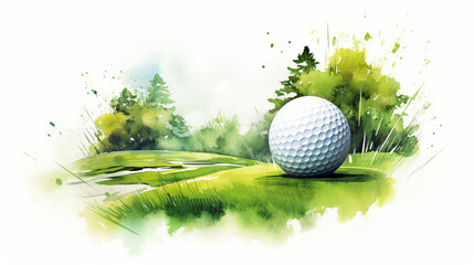 Golf. outdoor sport. watercolor style. White background. ideal for t-shirt design, mugs, posters, cards... illustration made with ai