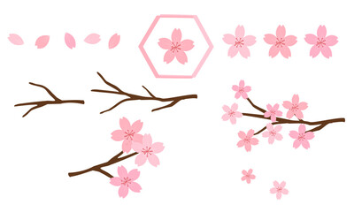 Set of cherry blossom Sakura flower icon sign isolated on white background vector.