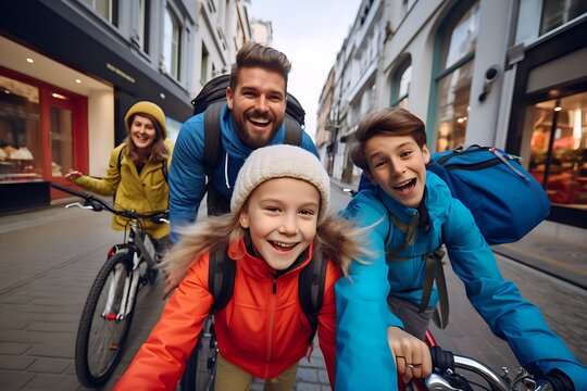 Family Fun: Enjoying a Bike Ride Through the Streets of the City, Generative AI